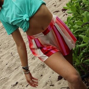 Billabong High Waist Striped Shorts - Red, Pink, Cream